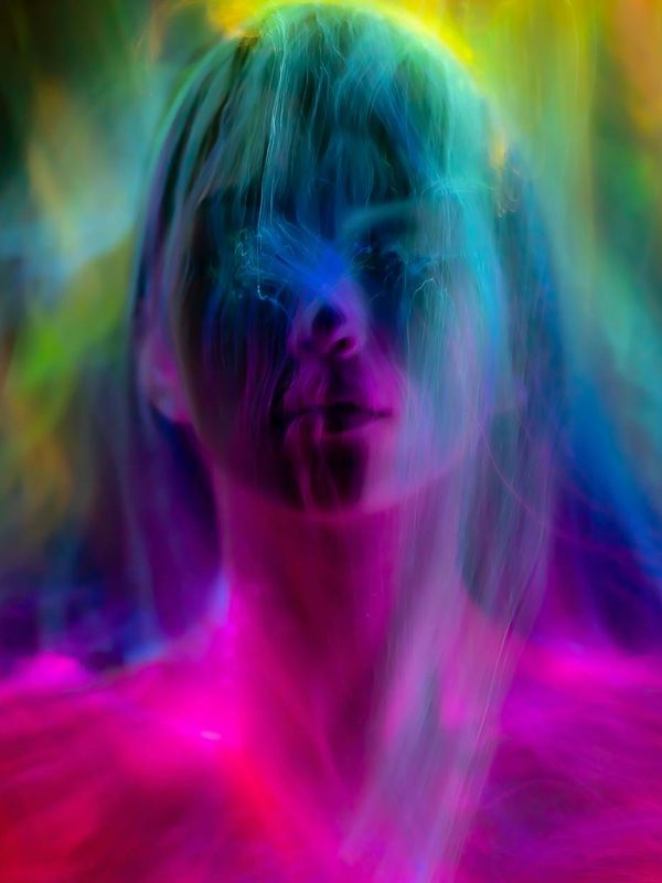 Abstract silhouette of a person with lines of energy flowing through.